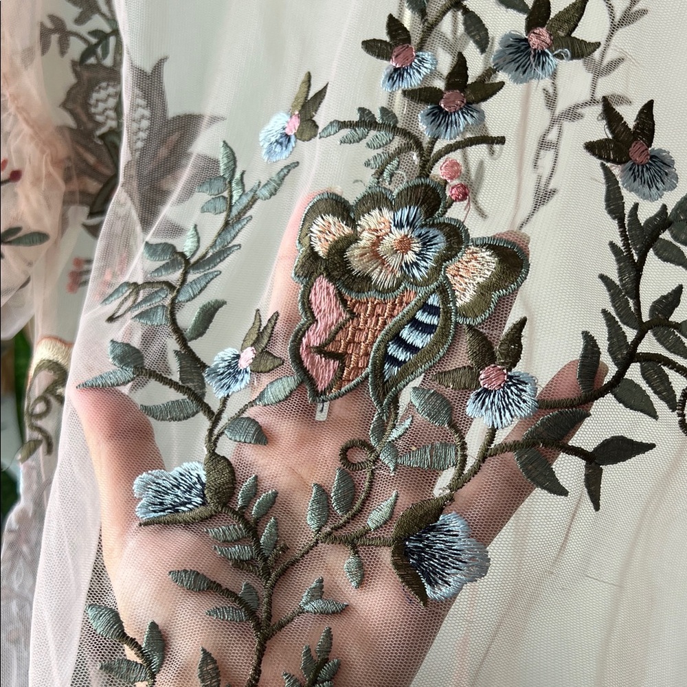 Zara Sheer Floral Embroidered Blouse - Pink and green S - Picture 8 of 10